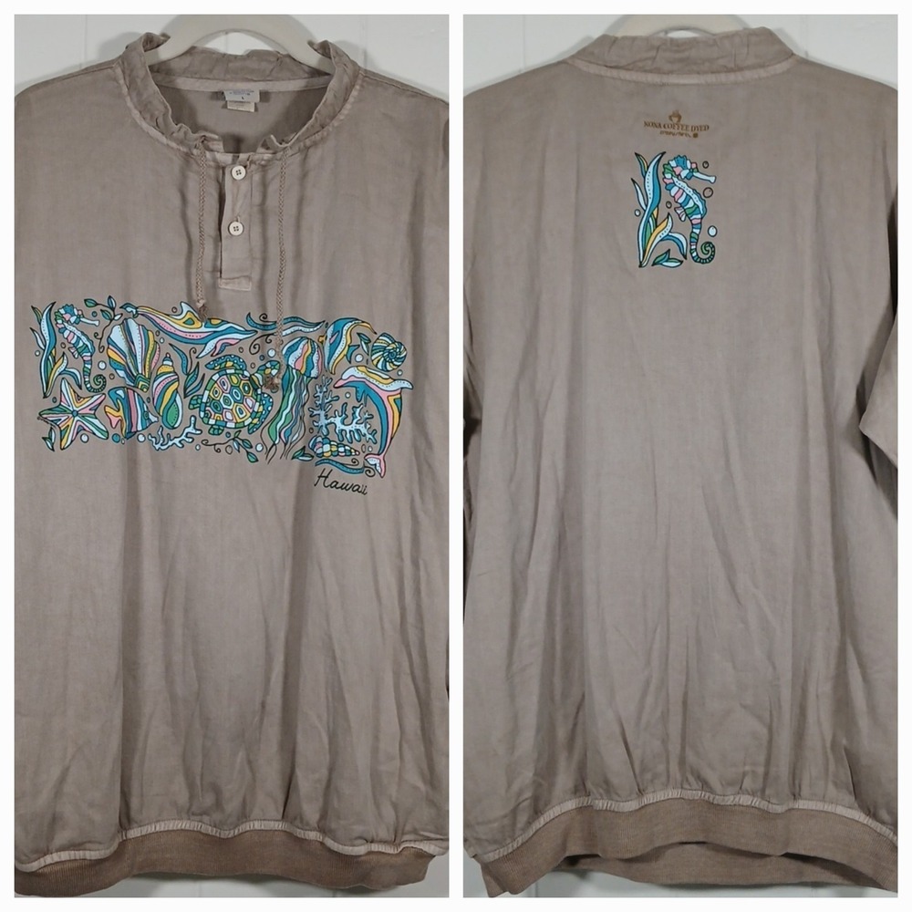 Vintage Crazy Shirts Hawaii Coffee-Dyed Graphic Pullover Sweatshirt Men's Large‎